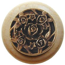 Notting Hill NHW-726N-AB Saratoga Rose Wood Knob in Antique Brass/Natural wood finish